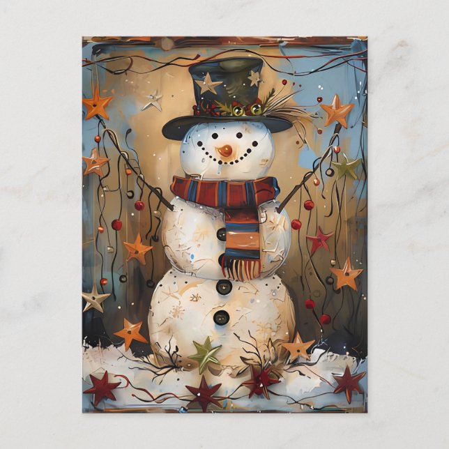 Festive Christmas Greeting with Snowman Postcard (Front)