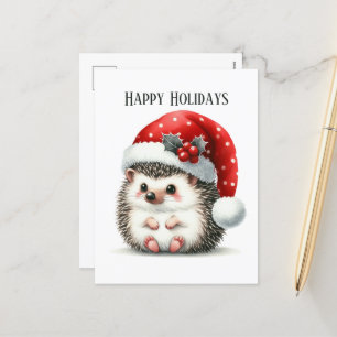 Festive Christmas hedgehog add message Holiday Postcard