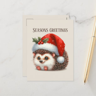 Festive Christmas hedgehog add message Holiday Postcard