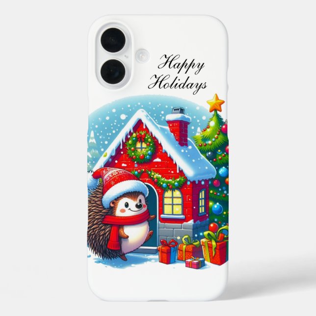 Festive Christmas Hedgehog customisable Case-Mate iPhone Case (Back)