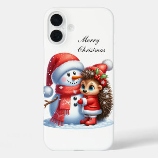 Festive Christmas Hedgehog customisable  iPhone 16 Plus Case