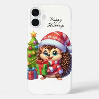 Festive Christmas Hedgehog customisable  iPhone 16 Plus Case