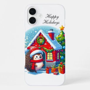 Festive Christmas Hedgehog customisable iPhone 16 Plus Case