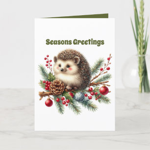 Festive Christmas hedgehog customizable  Holiday Card