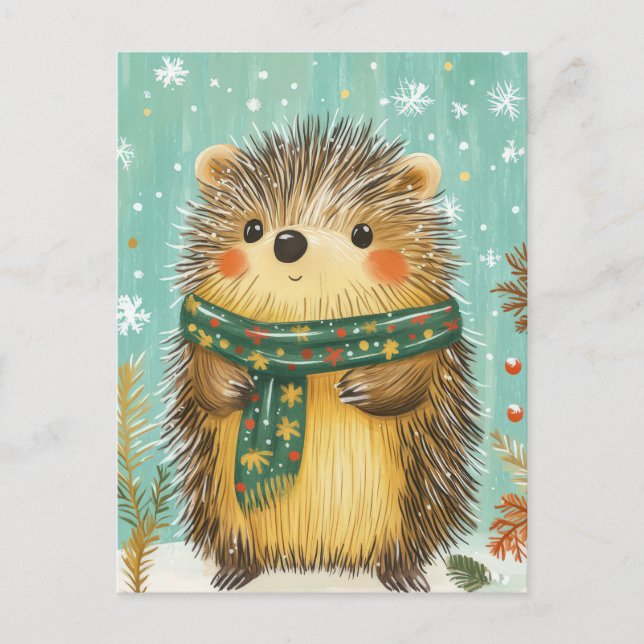 Festive Christmas Hedgehog Greeting Card (Front)