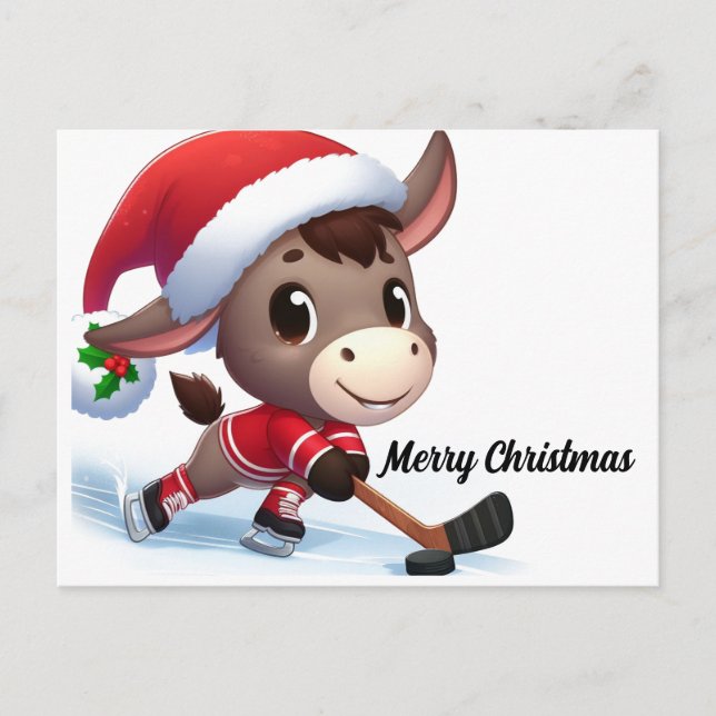 Festive Christmas Hockey Donkey Postcard (Front)
