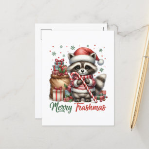 Festive Christmas Holiday add message racoon Postcard