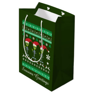Festive Christmas Holiday aliens Medium Gift Bag