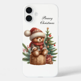 Festive Christmas Holiday bear iPhone 16 Plus Case