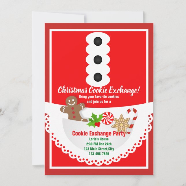 festive christmas holiday cookie exchange party invitation (Front)