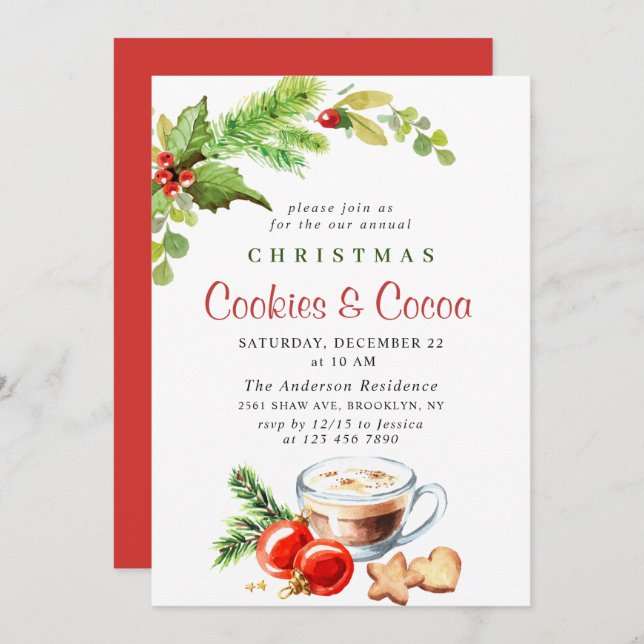Festive Christmas Holiday Cookies & Cocoa Party Invitation (Front/Back)