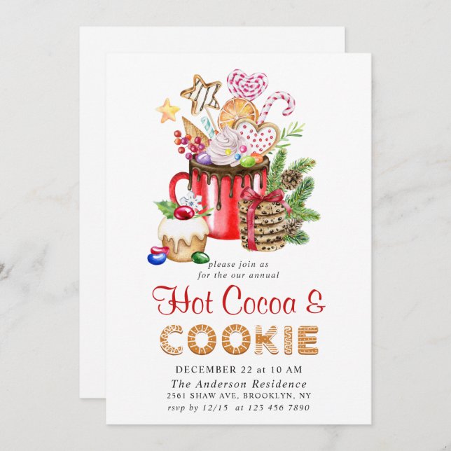 Festive Christmas Holiday Cookies & Cocoa Party Invitation (Front/Back)
