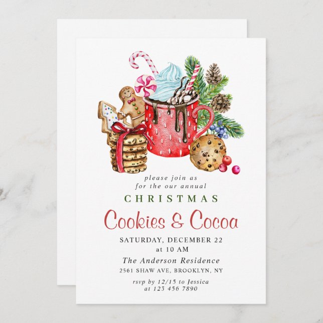 Festive Christmas Holiday Cookies & Cocoa Party Invitation (Front/Back)