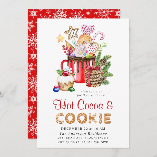 Festive Christmas Holiday Cookies & Cocoa Party Invitation (Front/Back)