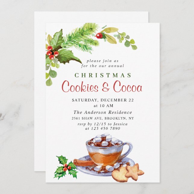 Festive Christmas Holiday Cookies & Cocoa Party Invitation (Front/Back)