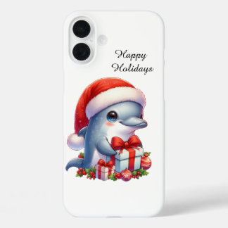 Festive Christmas Holiday customisable dolphin iPhone 16 Plus Case