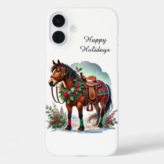 Festive Christmas Holiday customisable horse iPhone 16 Plus Case