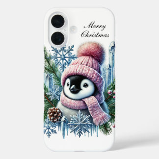 Festive Christmas Holiday customisable penguin iPhone 16 Case