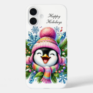 Festive Christmas Holiday customisable penguin  iPhone 16 Plus Case