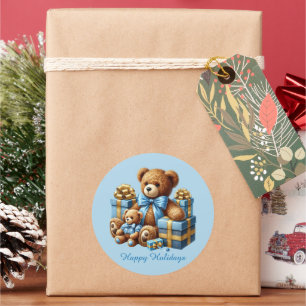 Festive Christmas Holiday customisable teddy bear Classic Round Sticker