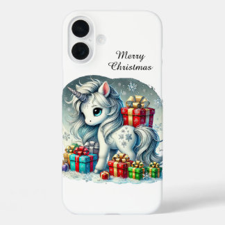 Festive Christmas Holiday customisable unicorn iPhone 16 Plus Case