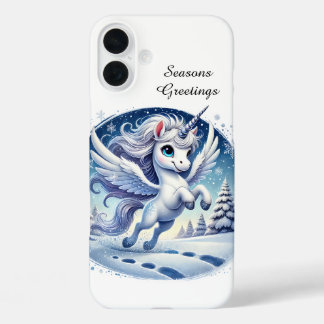 Festive Christmas Holiday customisable unicorn iPhone 16 Plus Case