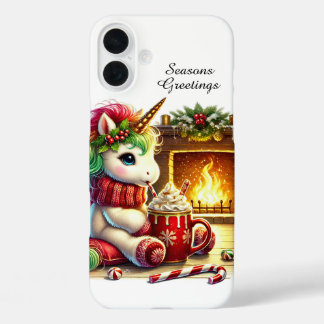 Festive Christmas Holiday customisable unicorn  iPhone 16 Plus Case