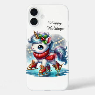 Festive Christmas Holiday customisable unicorn iPhone 16 Plus Case