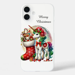 Festive Christmas Holiday customisable unicorn  iPhone 16 Plus Case