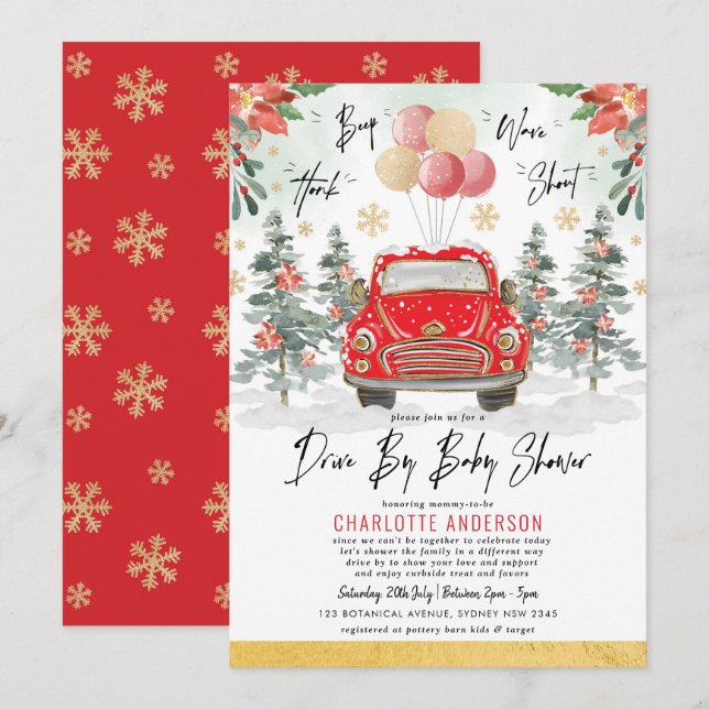 Festive Christmas Holiday Drive By Baby Shower Invitation (Front/Back)