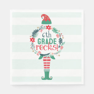 Festive Christmas Holiday Elf & Floral Wreath Napkin