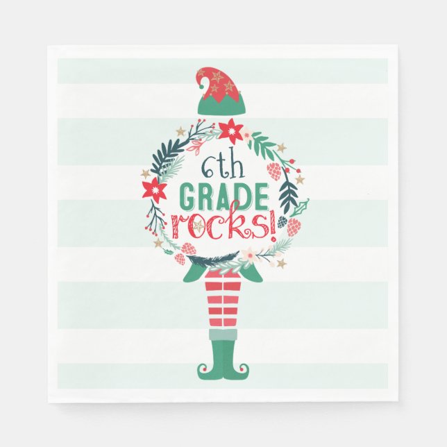 Festive Christmas Holiday Elf & Floral Wreath Napkin (Front)