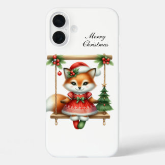 Festive Christmas Holiday fox iPhone 16 Plus Case