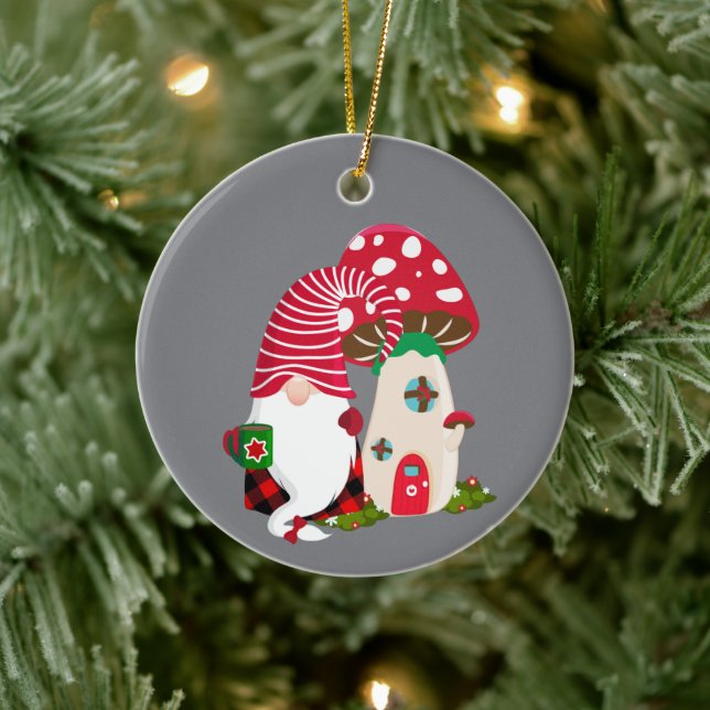 festive Christmas Holiday gnome add sentiment Ceramic Tree Decoration (Tree)