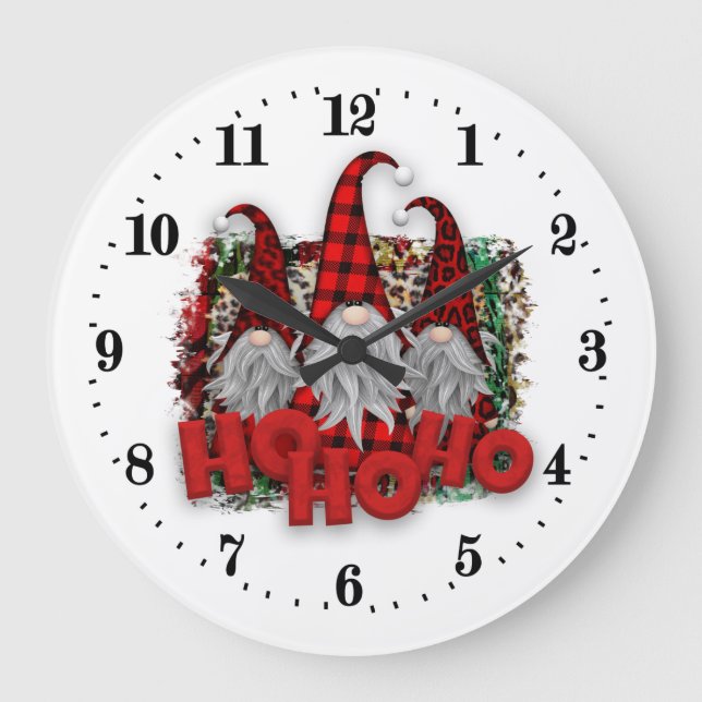 festive Christmas Holiday gnomes Large Clock (Front)