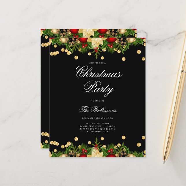 Festive Christmas Holiday Invite w/ Program & Menu (Front/Back In Situ)