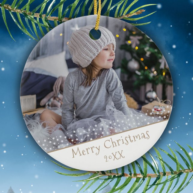 Festive Christmas Holiday Keepsake Family Photo  Ceramic Tree Decoration (Creator Uploaded)