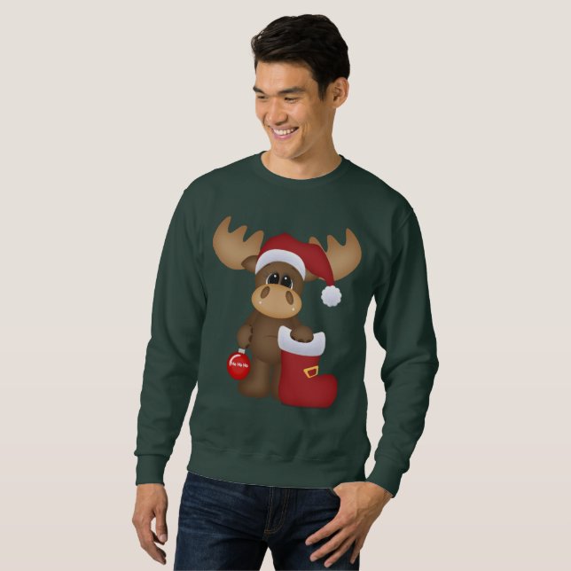 Festive Christmas Holiday moose mens sweatshirt (Front Full)