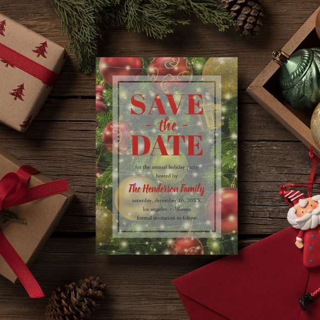 Festive Christmas | Holiday Party Save the Date Invitation Postcard (Creator Uploaded)