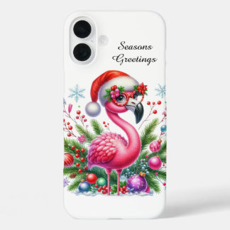 Festive Christmas Holiday pink flamingo iPhone 16 Plus Case