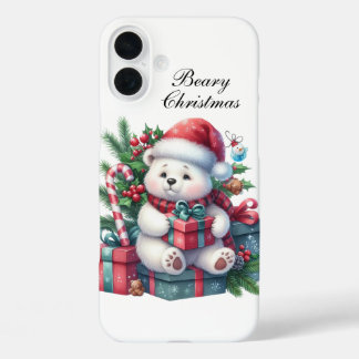 Festive Christmas Holiday polar bear customisable  iPhone 16 Plus Case