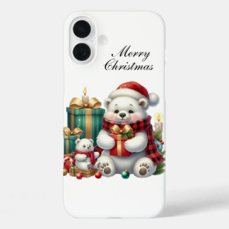 Festive Christmas Holiday polar bear customisable iPhone 16 Plus Case