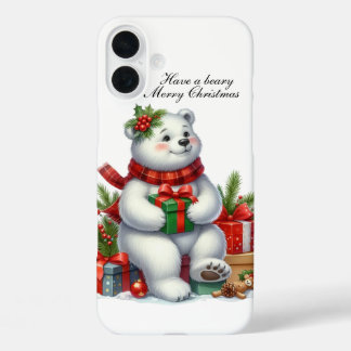Festive Christmas Holiday polar bear customisable  iPhone 16 Plus Case