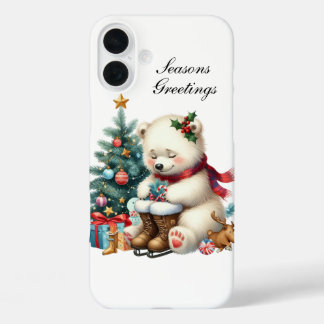 Festive Christmas Holiday polar bear customisable  iPhone 16 Plus Case