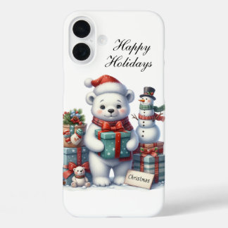 Festive Christmas Holiday polar bear customisable  iPhone 16 Plus Case
