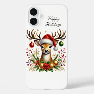 Festive Christmas Holiday reindeer customisable iPhone 16 Plus Case