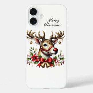 Festive Christmas Holiday reindeer customisable iPhone 16 Plus Case