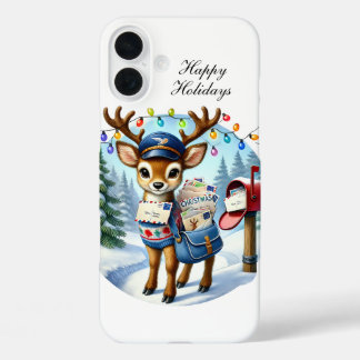 Festive Christmas Holiday reindeer customisable iPhone 16 Plus Case