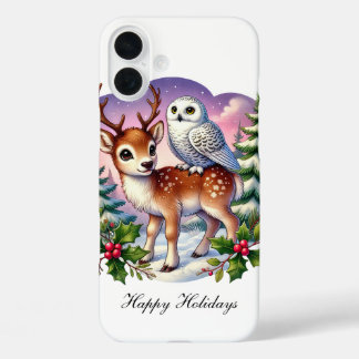 Festive Christmas Holiday reindeer customisable iPhone 16 Plus Case