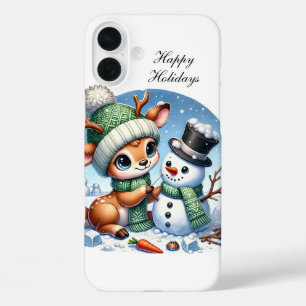 Festive Christmas Holiday reindeer customisable iPhone 16 Plus Case